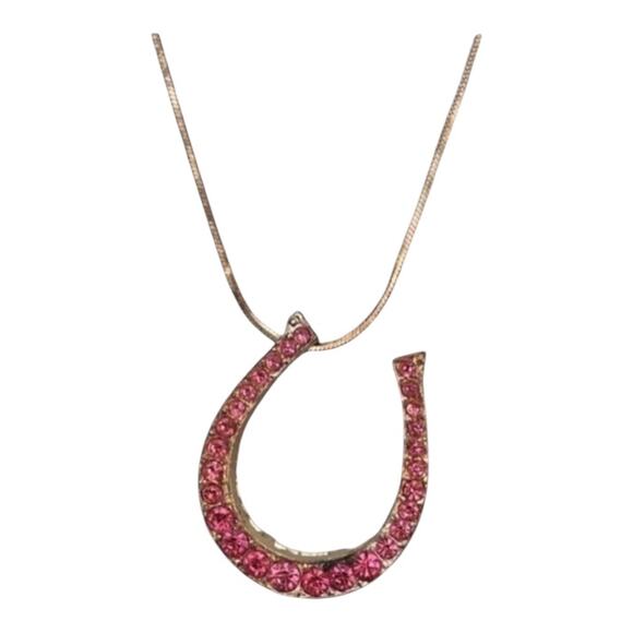 Vintage Western Country Chic Red Gemstone Horseshoe Design Necklace Earrings Set - Picture 7 of 8